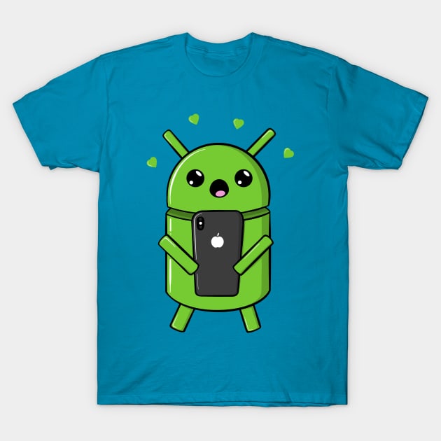 Android Robot In Love With Smartphone T-Shirt by superdupertees